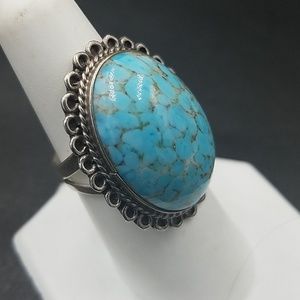 Vintage Mexico Sterling Turquoise Hubbell Glass Ring